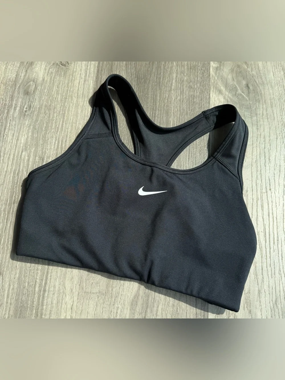 EUC Nike Black Racerback Sports Bra with White Swoosh